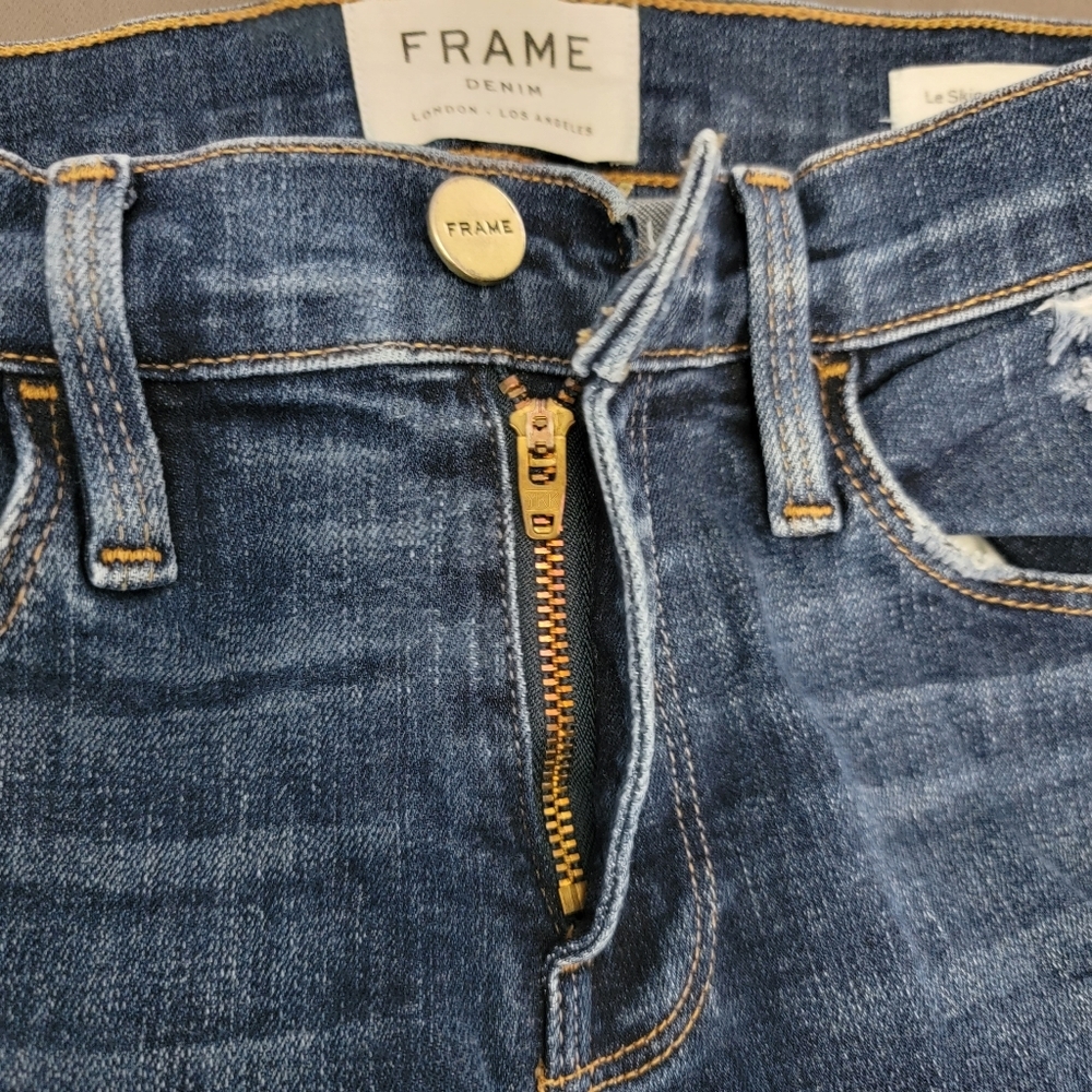 Frame Wriley 139021 Stretchy Le Skinny De Jeanne Distressed Jeans 25 - Picture 5 of 12